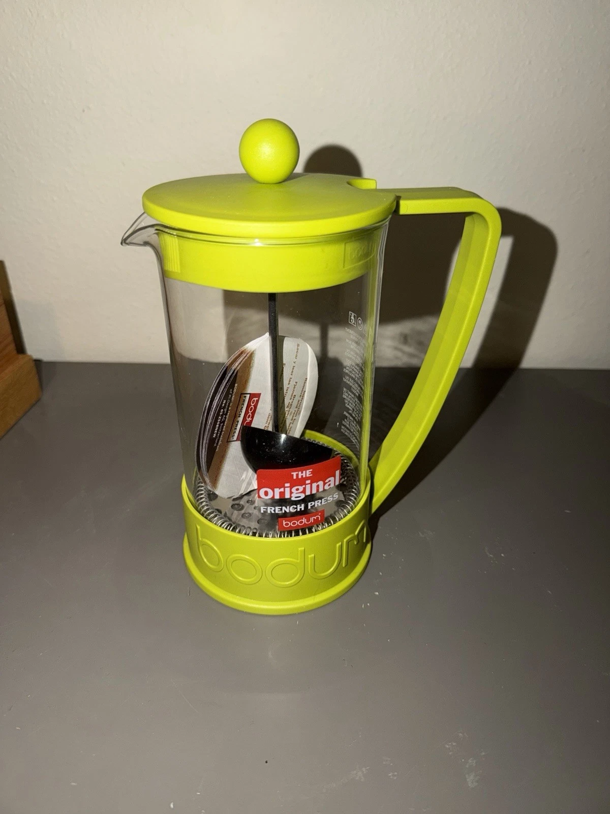 Bodum Lime Green French Press Coffee Maker 4 Cups 32 Ounce New Scoop Booklet
