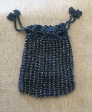 Vtg Purse Bag Beaded/Crochet Drawstring Flapper Lady  s Blue Glass Retro Chic