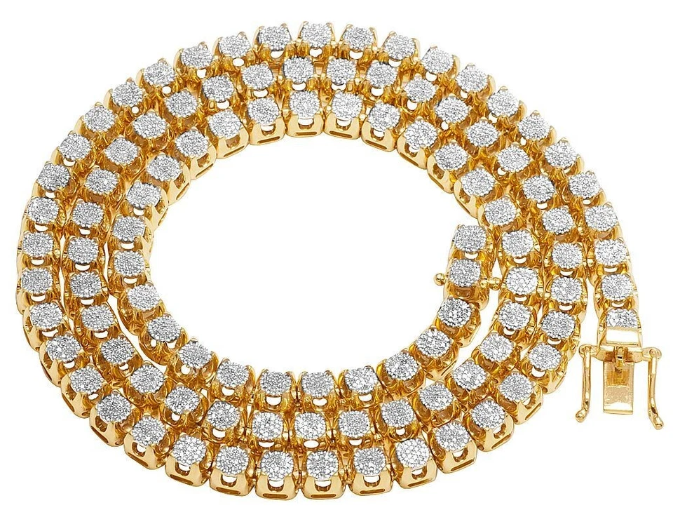 Collar de cadena de tenis con racimo de 6 mm de diamantes reales de oro amarillo de 10 quilates para hombre de 3 9/10 quilates...