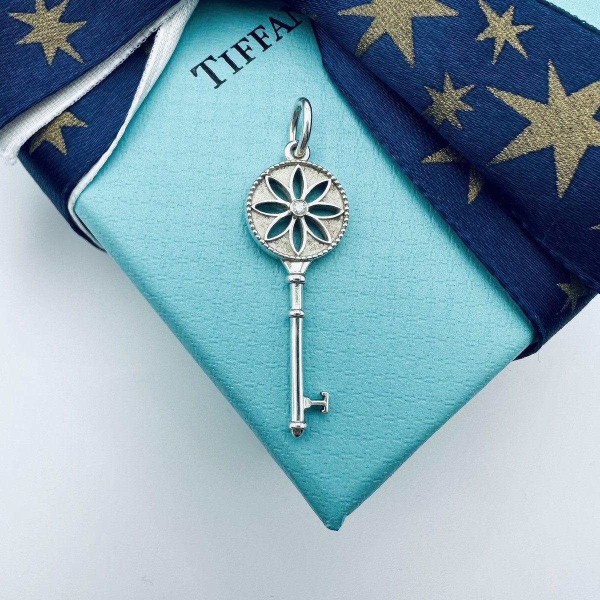 Tiffany & Co. Small Diamond Daisy Key Charm in Sterling Silver