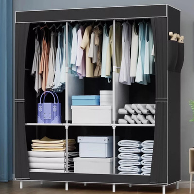 Portable Closet Wardrobe Clothing Rack Storage Shelf with Non-Woven Fabric Cover