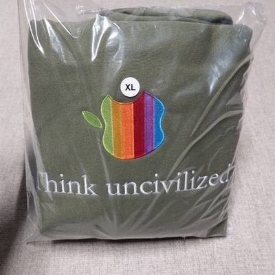 Think Uncivilized Rainbow Apple Champion Hoodie Men's Olive Green XL EMBROIDERED