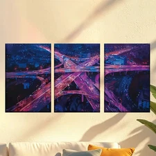3pcs Fashionable city night scene  Wall Art Canvas Framed 50x70cm