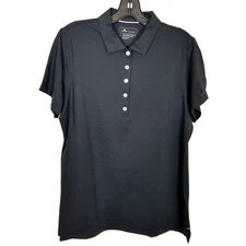 Peter Millar Women's Short Sleeve Button Polo Shirt Sz L Black Golf Sport