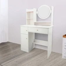 Stylish Vanity Desk With Lighted Mirror And Storage Space For Bedroom