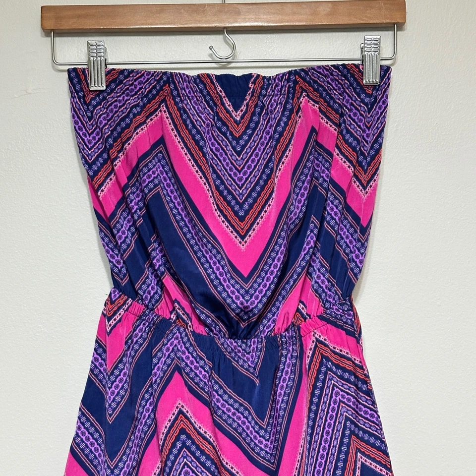 Express Y2K без бретелек мини платье женщин XS розовый фиолетовый шеврон выходные - Изображение 2 из 4
