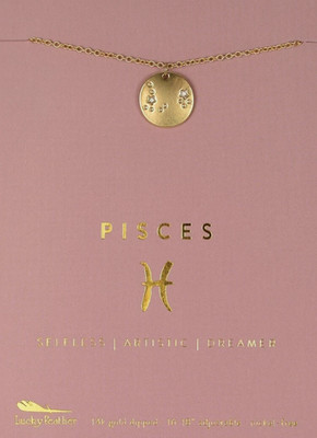 Lucky Feather Zodiac Necklace Pisces NWT Gold Plated 16''-18'' Nickel Free