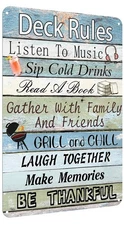Deck Rules Metal Tin Sign Cave Pool Bar Terrace House Wall Decor Backyard 8x12