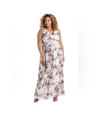 R&M Richards Beige Brown Silver Strands Evening Gown Womens Size 14