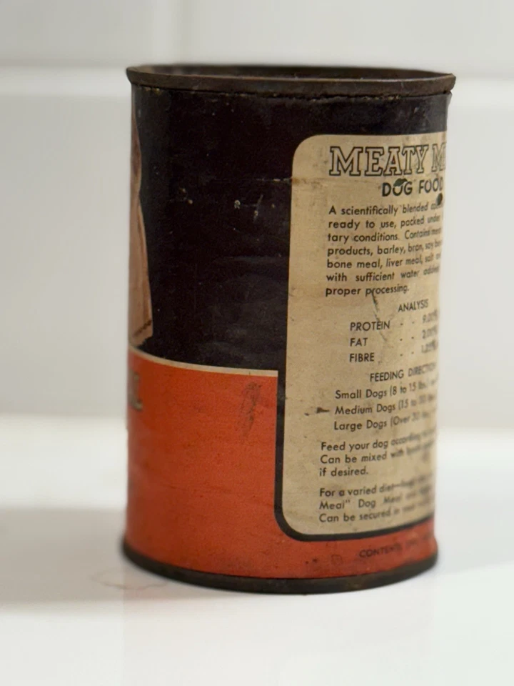 ANTIQUE SCOTTIE GREYHOUND PUPPY MEATY DOG FOOD ADVERTISING CAN MASPETH NEW YORK - Image 3 of 4