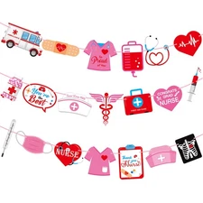 Nurse Theme Banner Nurse Graduation Party Bunting Decorations Congrats to Nur...