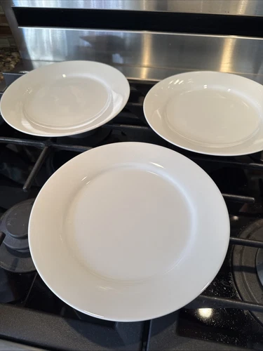 Crate & Barrel 3 All White Porcelain Salad Plates 8 1/4" EUC