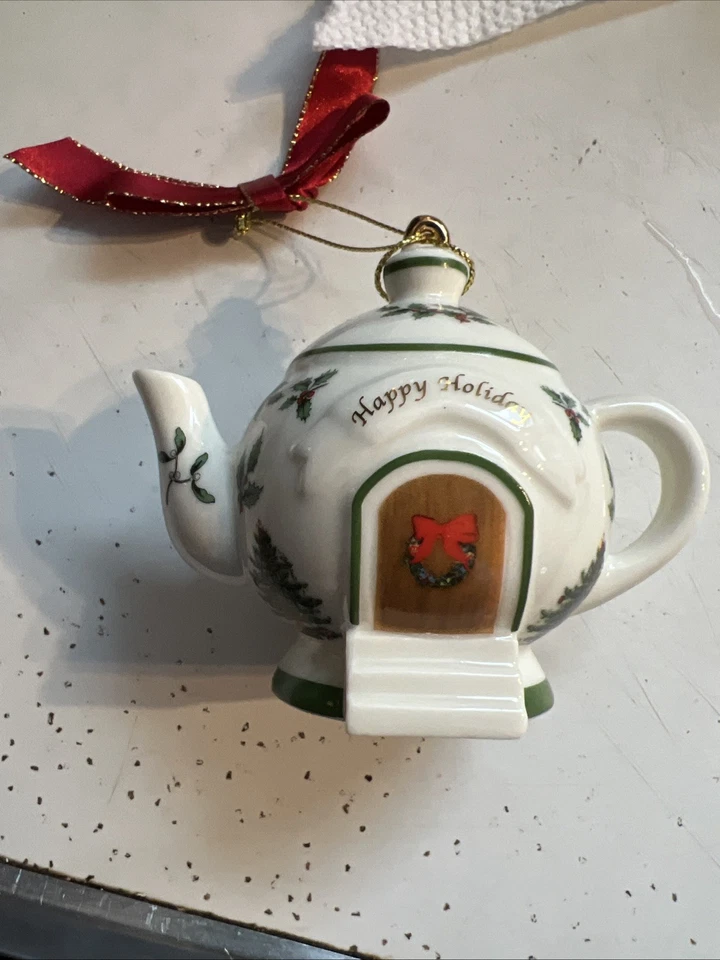 Navidad Spode Felices Fiestas Miniatura Tetera Adorno Foto 2 de 4