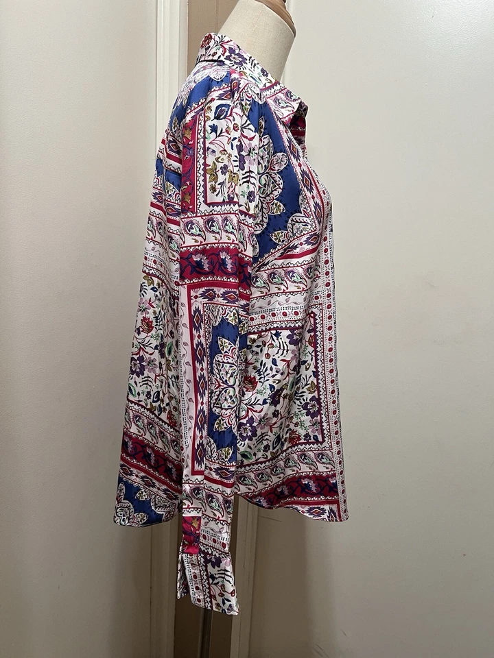 Joie Womens Long Sleeve Printed Top Blouse Colorful Collared Size L - Image 3 of 4