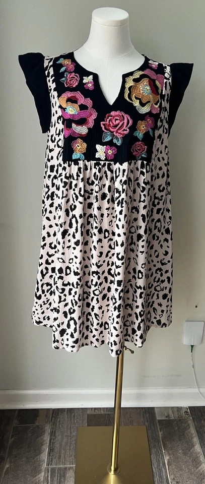 Vestido Anthropologie Savanna Jane Bordado Floral Leopardo S