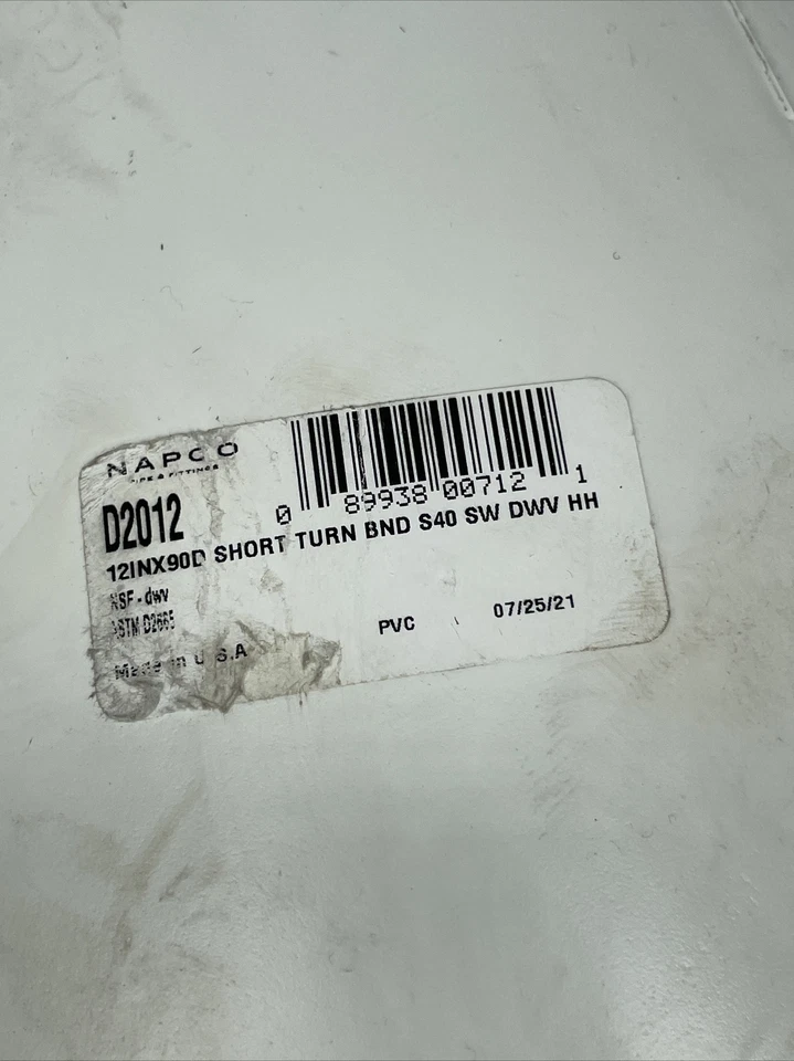 NAPCO PVC 12" x 12" Elbow 1/4 BEND 90° VENT S40 Pipe Connector Adaptor Drain - Image 4 of 4