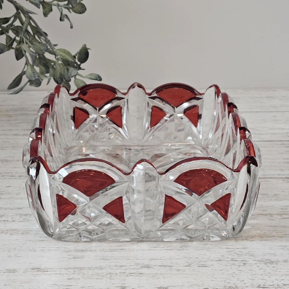 Antique Glass 1890's Triple Triangle Serving Dish Ruby Stain Glass Doyle & CO - Image 4 of 4