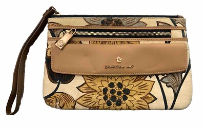 Spartina 449 Yemaya Ava Phone Wristlet Purse Beige Navy Linen Leather Rose Gold