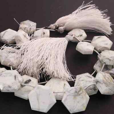 1 Long Strand White Howlite Faceted Hexagon Shape Briolettes - Faceted Briolette