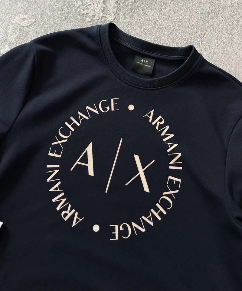 Armani Exchange Cotton Round Big Logo Navy Men’s Sweatshirt Size S - Image 3 of 4