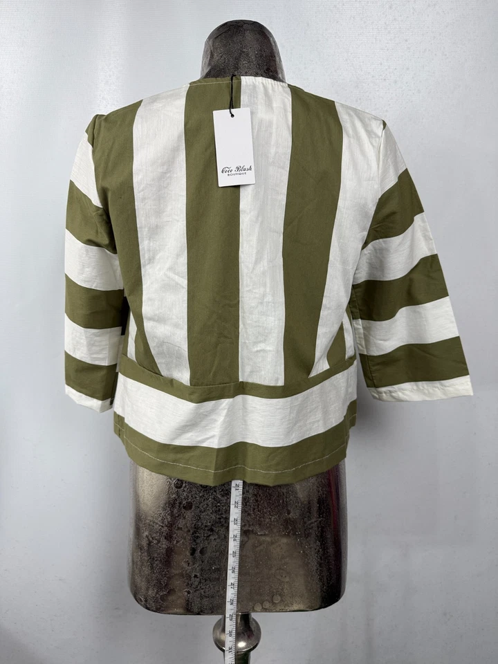 Coco Blush Linen Jacket Coat Size Medium Women Olive Mix Stripe NEW EU42 RRP £45 - Image 4 of 4