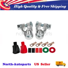 Battery Terminal Positive Negative Clamps Connectors Kit w/ Copper Lugs & Covers