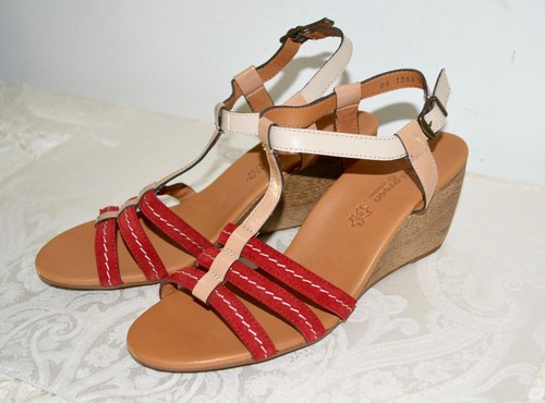 NEW $245 Paul Green Phoenix Red Tan Leather Wedge Sandals US 10M Nordstroms - Picture 2 of 6