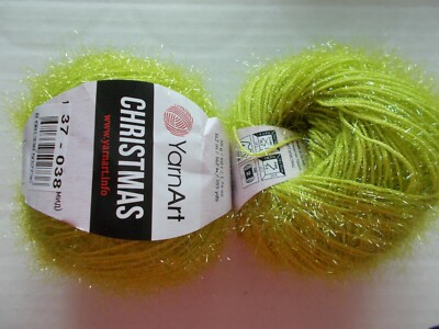 YarnArt Christmas fuzzy/sparkly yarn, Lime (#37), lot of 2, (155 yds ea)
