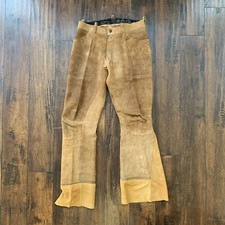 Vintage 1970s Tan Leather Suede Pants 30x31 70s California Cowboy Bell Bottoms