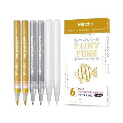 White Paint Pen, 0.7mm Acrylic 2 White, 2 Gold, 2 Silver Permanent Marker Pen...