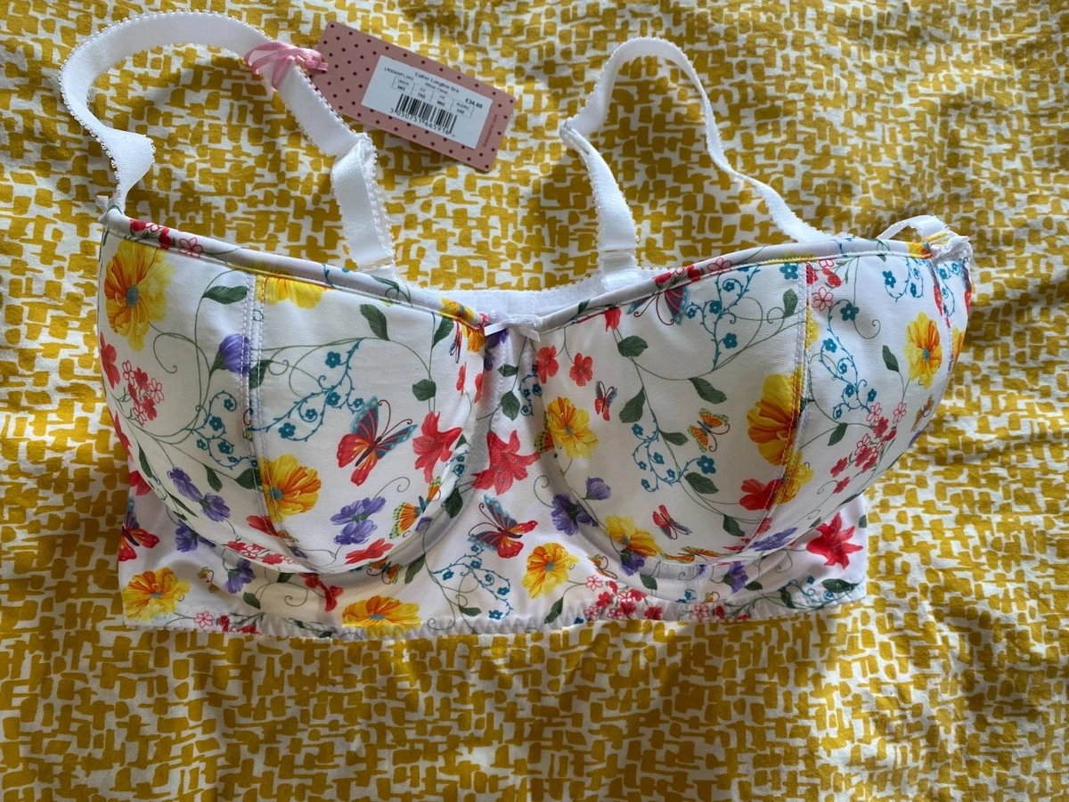 BNWT Bravissimo Bra 34G Esther Longline Bra White Floral