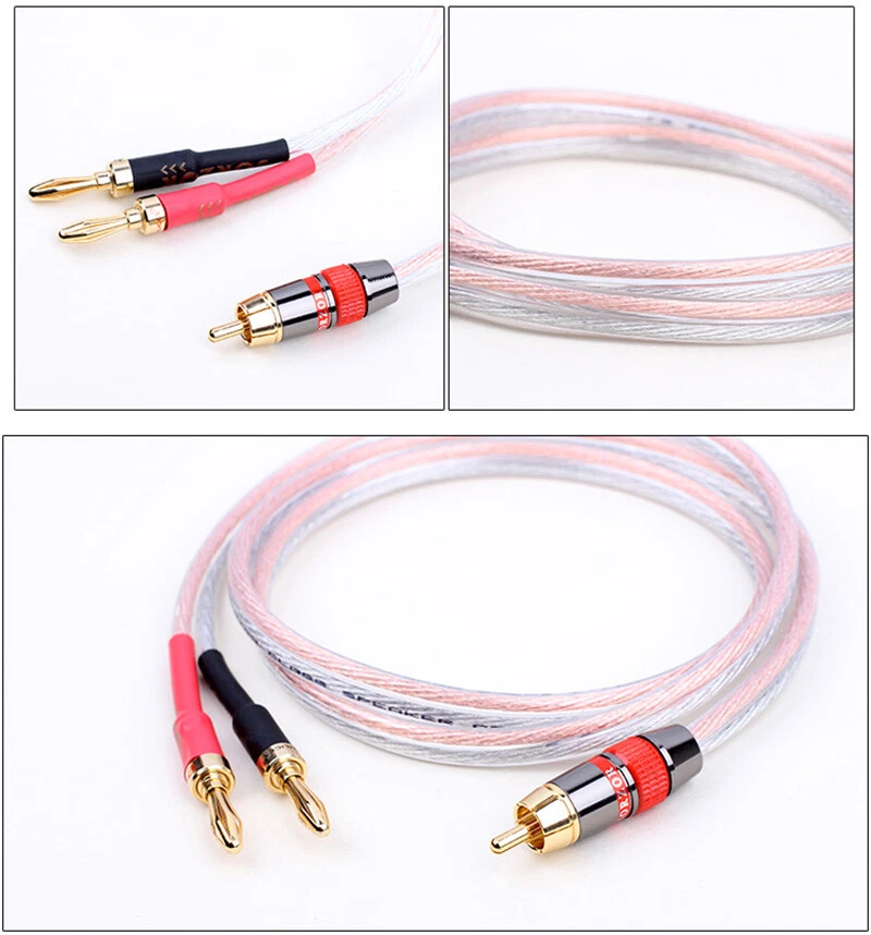 HiFi Speaker Cable Dual Banana to RCA Single Audio Cable RCA to 2 banana Plug - Image 4 of 4