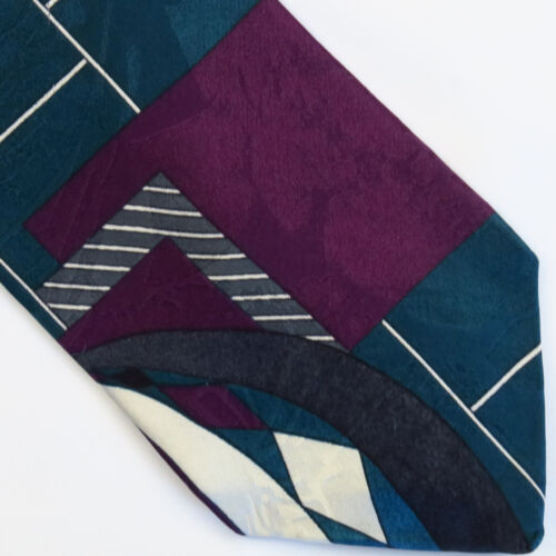 Vintage Park Avenue Purple Green Geometric Colorful Mens Neck Tie 57x3.75 Deco - 第 1/6 張圖片