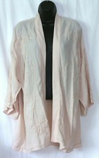 CHICO'S Embroidered Pink Rayon Closureless Kimono Jacket 3/4 Slvs Sz 1 S NWOT