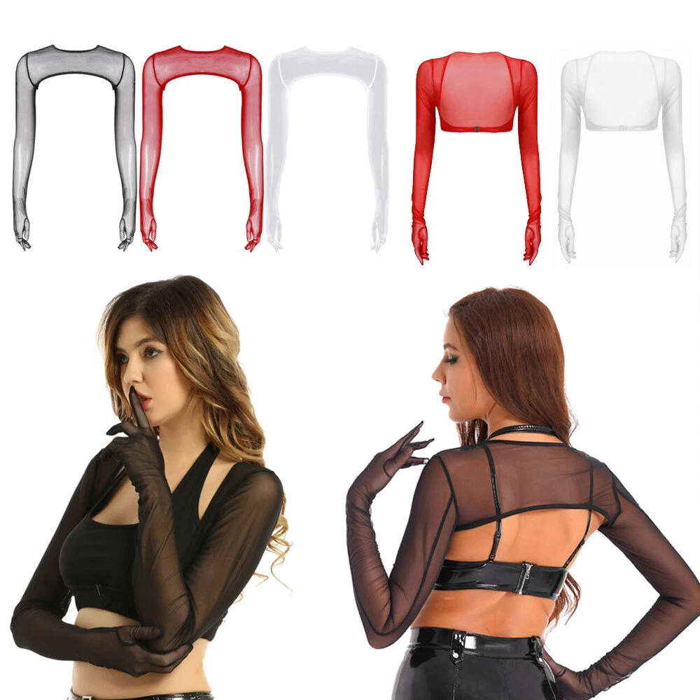 Women's Mesh Sheer Tie Up Open Front Long Sleeve Crop Top T Shirt