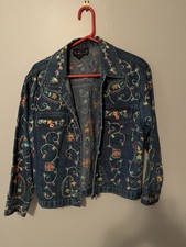 Embroidered, Embellished Denim Jacket Small Unique