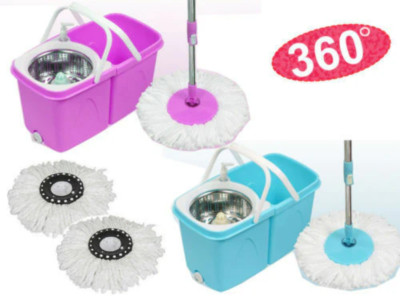 360° Floor Magic Spin Mop Eimer Set Mikrofaser rotierende trockene Köpfe mit 2 Köpfen