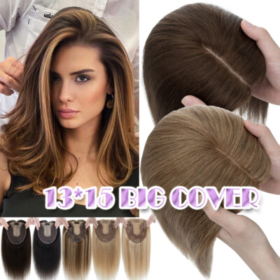 AAA+ Women's Top Hairpiece Topper Toupee Wiglets Clip In Crown Silk Base 13*15cm