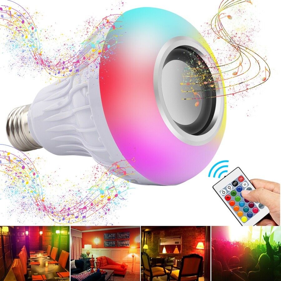 2PACK Wireless Bluetooth Speaker E27 Bulb LED Light Music RGB Color Remote Lamp