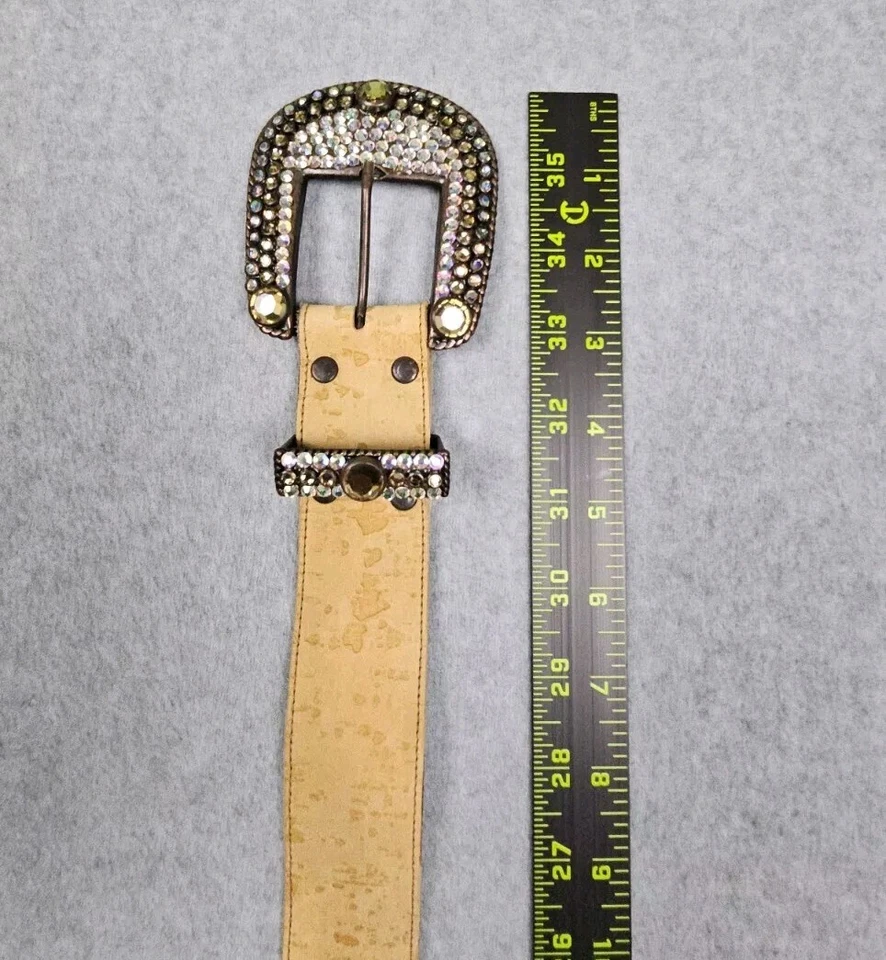 Cinturón de gamuza marrón vintage Michael Morrison marrón tono claro hebilla de estrás Foto 4 de 4