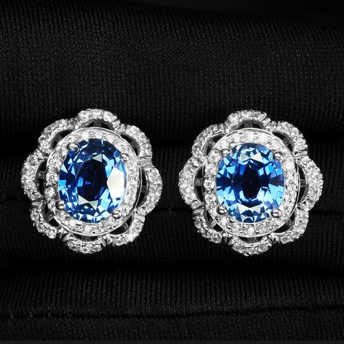 Fabulous Sea Blue Sapphire 8.70Ct 925 Sterling Silver Handmade Floral Earrings