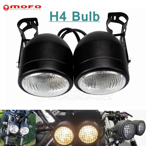 Dominator Dual 3.5'' Headlight H4 Halogen Head Lamp w/Bracket For Naked Bike