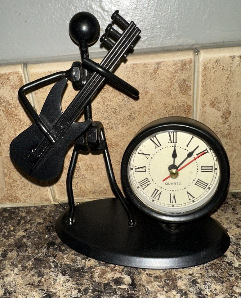 Home Decor Figurine Guitar Player Statue Iron Music Band Metal Clock - Image 2 of 4