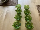 Green Carnival Glass Punch Bowl Cups (8) Vintage