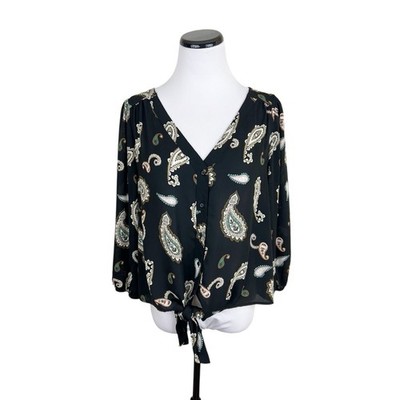 Loft Outlet Paisley Print Tie Hem 3/4 Sleeve Button Front Blouse Size Small