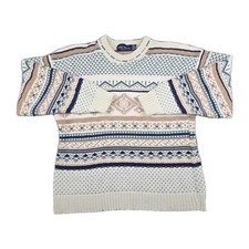 Vintage John Weitz Made in USA Patterned Knit Sweater Winter Geometric Mens XL
