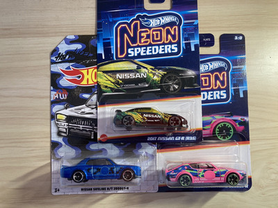 Hot wheels Nissan Skyline x 3 Neon Speeders and Urban Camo rare new on cards