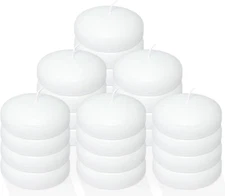 24 Count 3" Inch Floating Candles Bulk Set with 10 Hour Burn Time, White Unscent