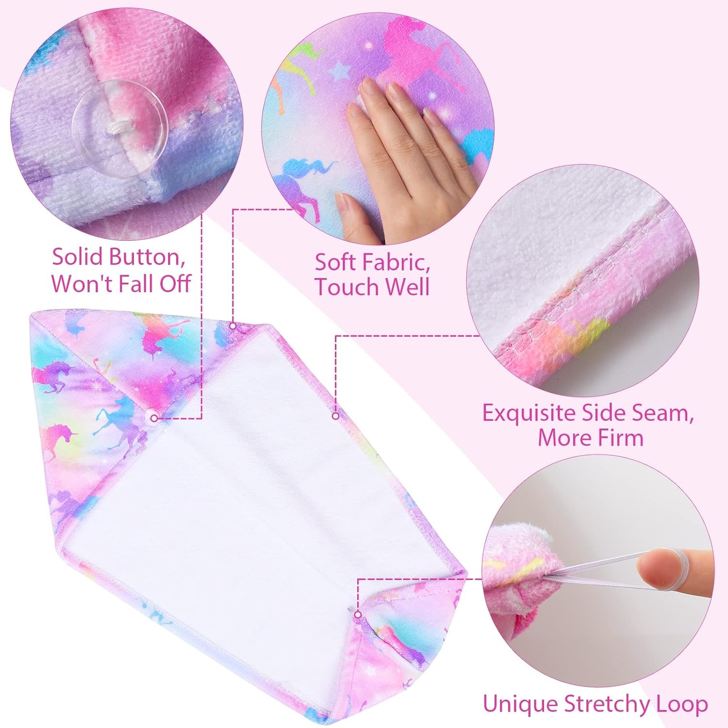 Basumee Microfiber Hair Towel Wrap for Kids 2 Pack | Quick Dry Button Turban