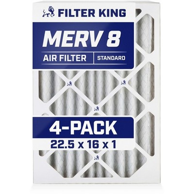 Filter King 22.5x16x1 Air Filter 4-PACK MERV 8 Actual Size 22.5 x 16 x .75''